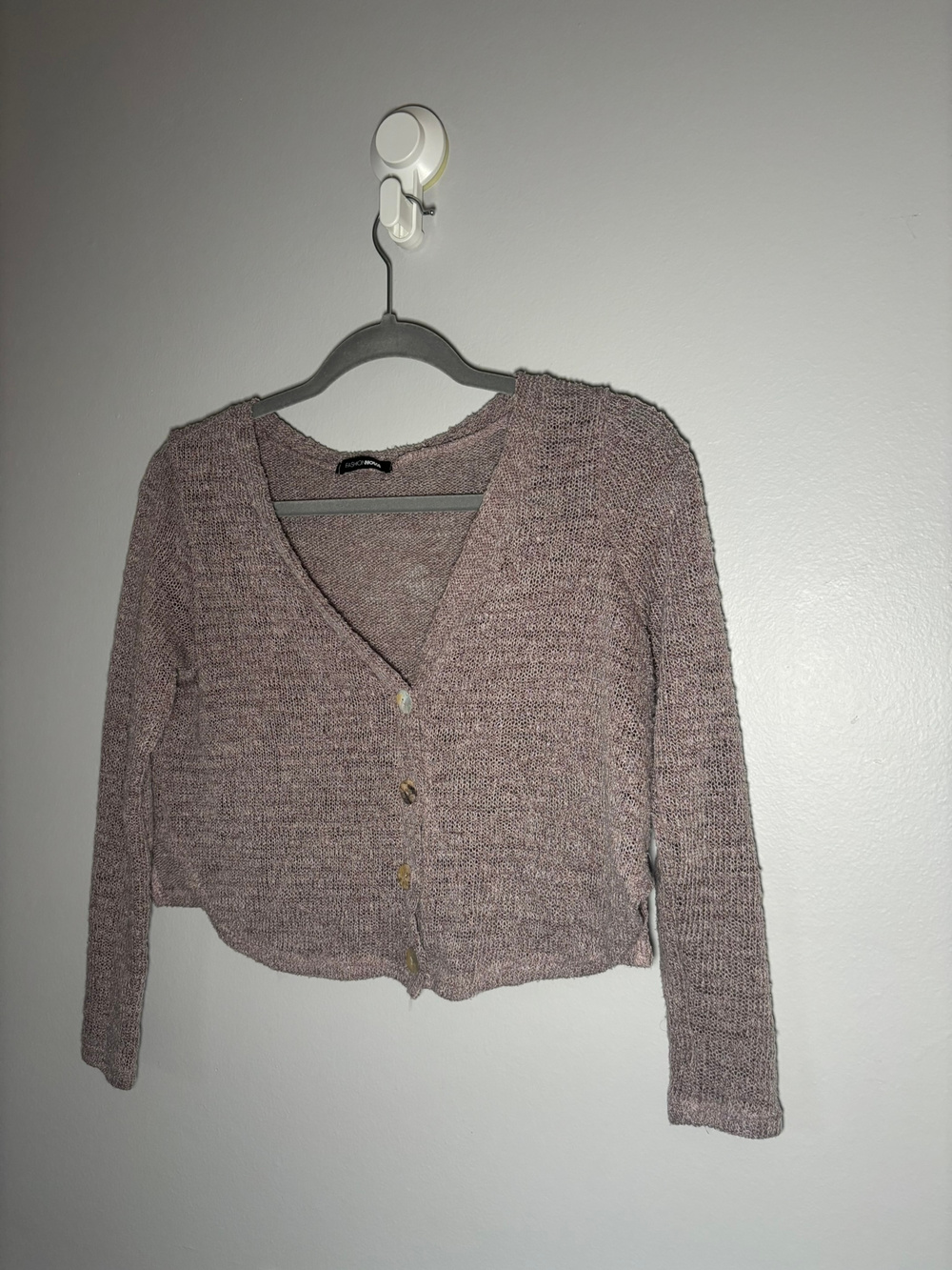 Fashion Nova Knit Cardigan Sweater Mauve Button Front Cropped Size XS
